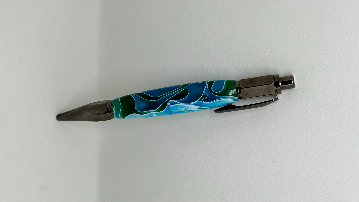 Blue-green resin pen